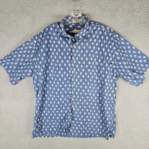 Burma Bibas Shirt Mens XL Blue Printed Classic Short Sleeve Collared Button-Up